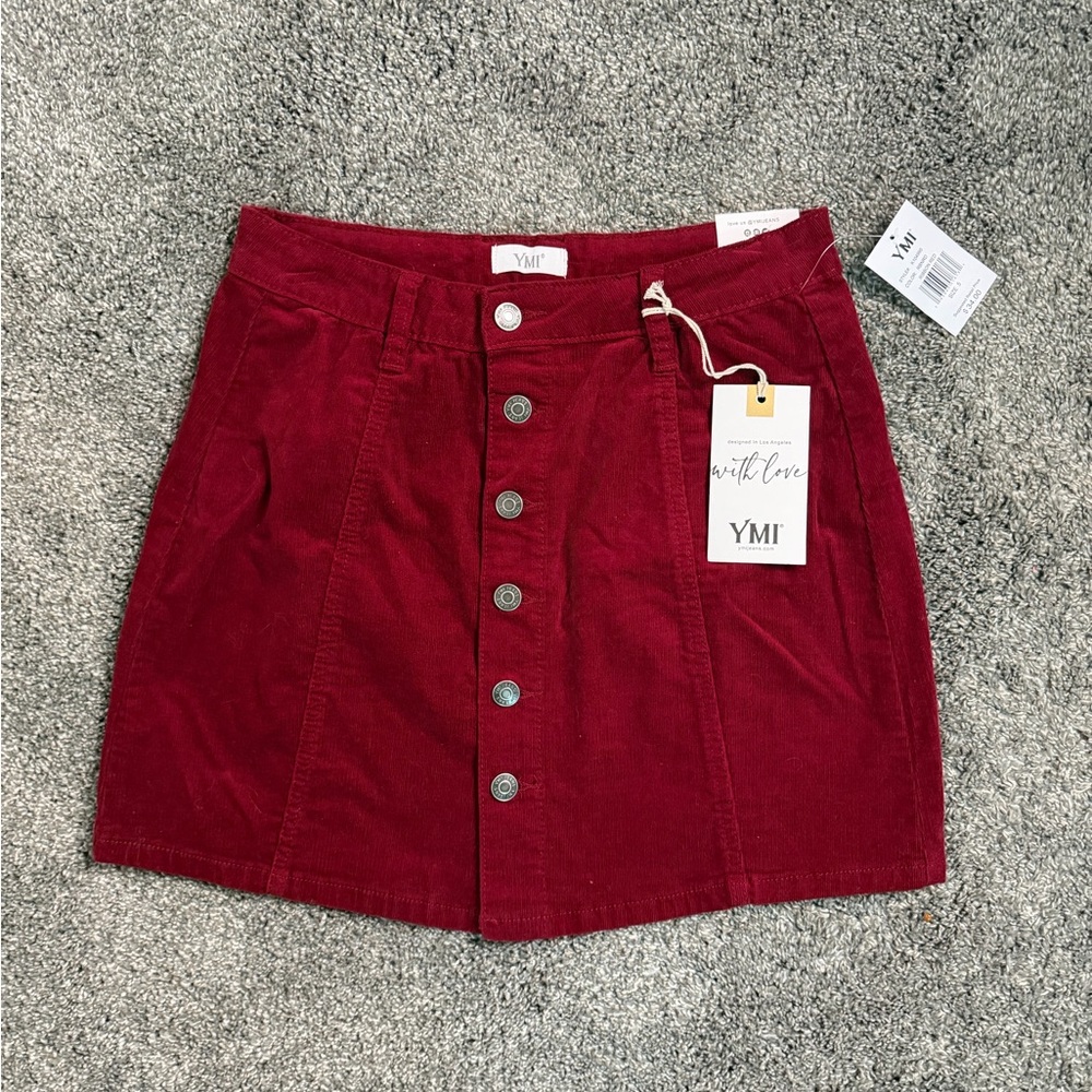 YMI Women's Burgundy Corduroy Mini Skirt